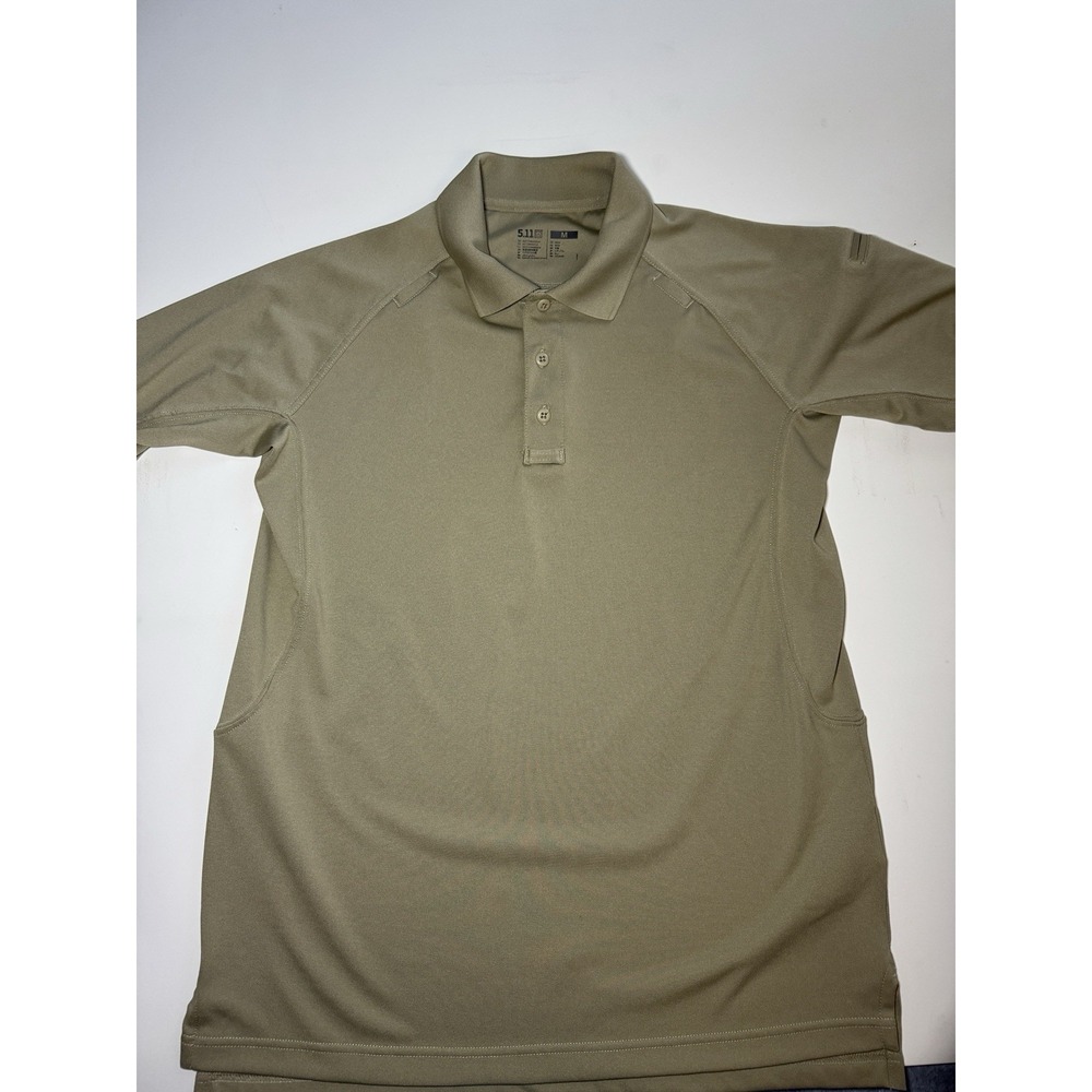 5.11 Tactical Polo Short Sleeve Performance Shirt Multi Pocket Tan Mens Medium